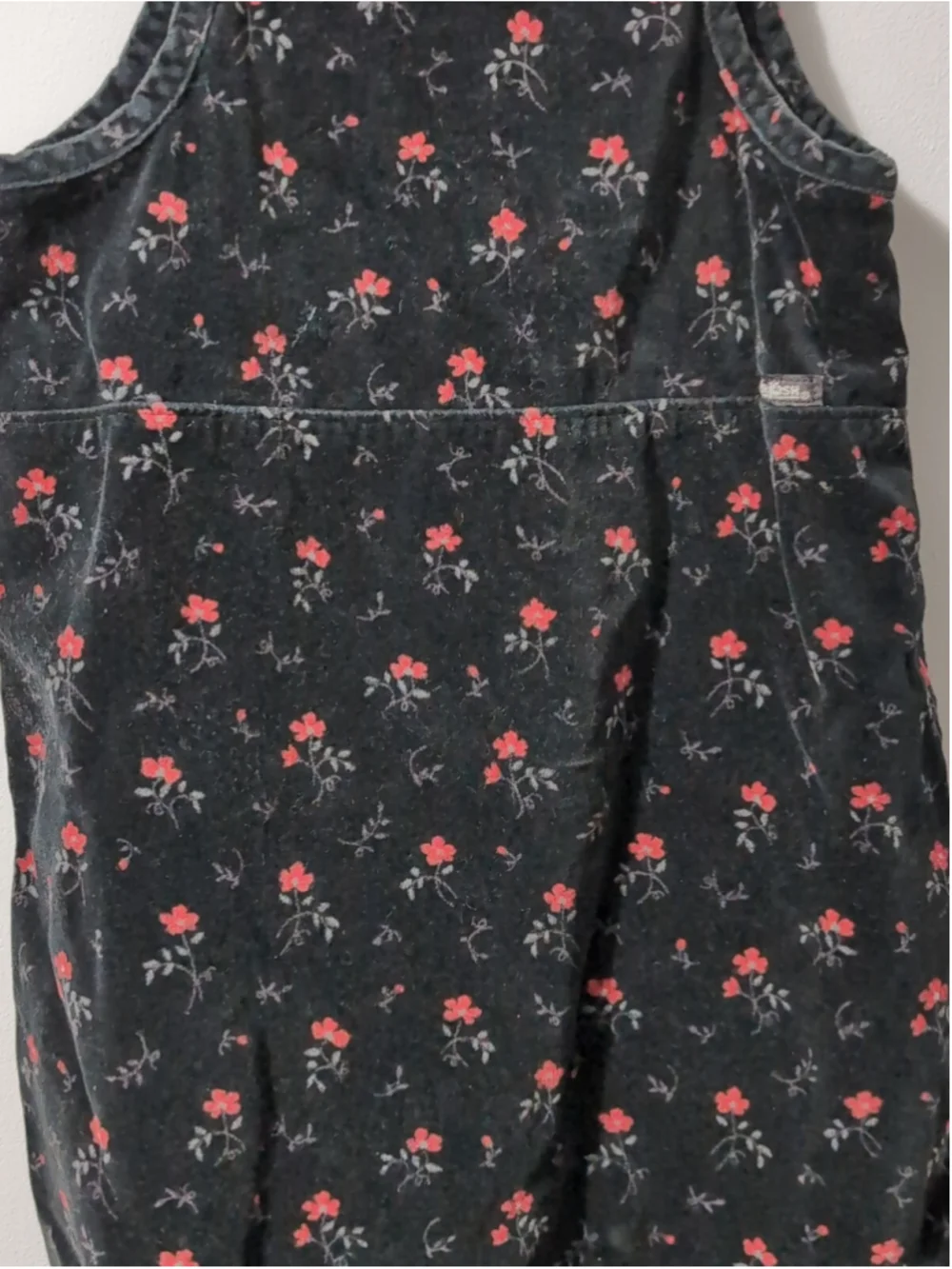 Vintage Osh Kosh B'Gosh Kids Girls Velvet Black Floral Jumper Dress Y2K Size 6X